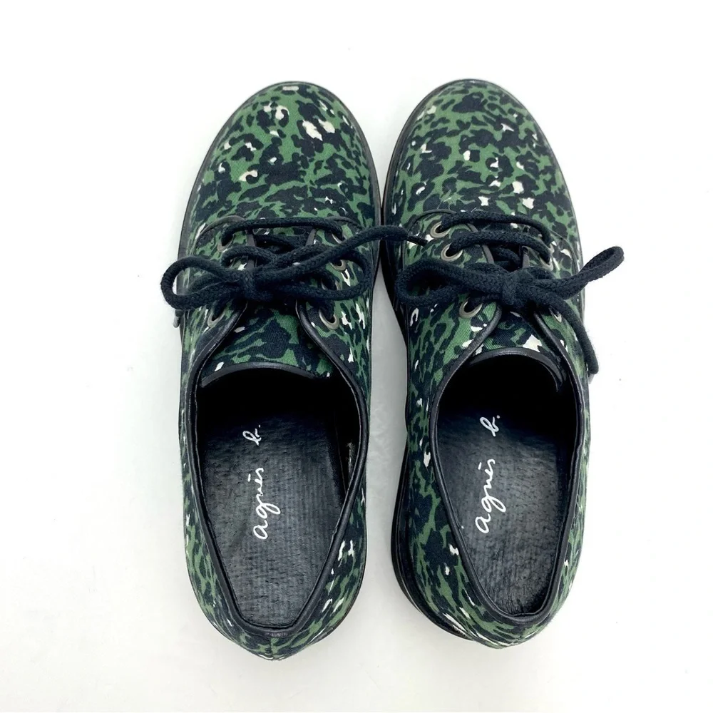 AGNES b Leopard Canvas Platform Oxfords Shoes in Green Size 7